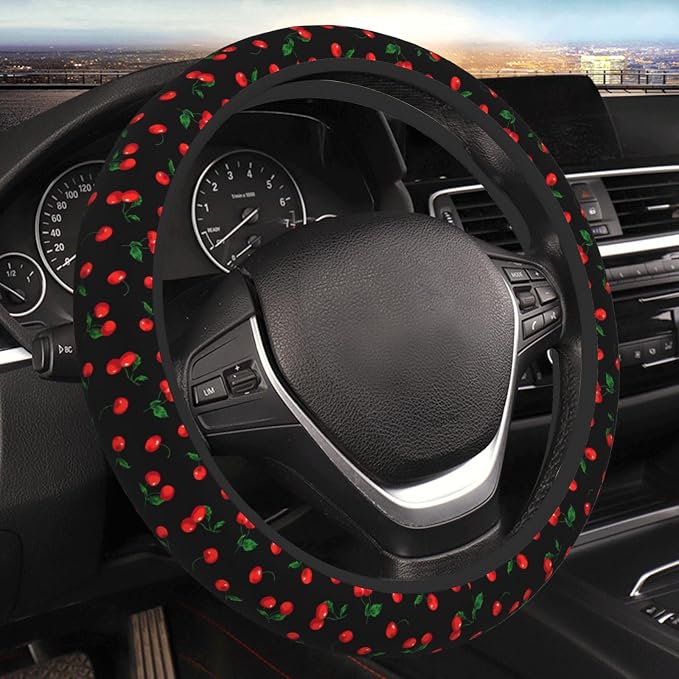 Delicious Cherry Elastic Steering Wheel Cover Non-Slip Breathable Steering Wheel Protector Fit Auto, Suvs, Truck