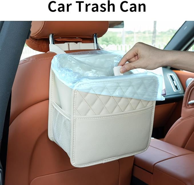 2Pack Car Seat Back Hanging Bag Car Document Holder Multi-Pocket Bottle Bag Storage Box Organizer Travel Tidy Pouch Pocket Kids Beige