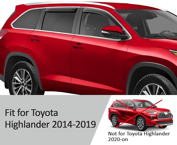 Voron Glass in-Channel Extra Durable Rain Guards for Toyota Highlander 2014-2019, Window Deflectors, Vent Window Visors, 4 Pieces - 200732