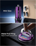 【Upgraded】 125W USB C Car Charger Super Fast Charging for iPhone 16, [PD65W & QC60W][All Metal] Cigarette Lighter Car Charger,Dual Port for iPhone 16 15 Pro iPad Samsung S25/S24 MacBook-Purple