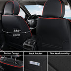Coverado Front Seat Covers, Car Seat Covers Front Seats, Nappa Leather Seat Covers for Cars, Waterproof Seat Covers with Lumbar Support Universal Fit for Most Cars SUV Trucks (Front, Black-Red line)