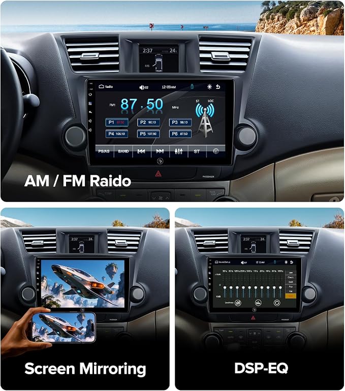 QLED Linux Car Stereo for Toyota Highlander 2008-2014 - Fast Boot Wireless CarPlay & Android Auto Radio, AHD 1080P Backup Camera, Bluetooth, SWC, AM/FM, Dash Kit Replacement