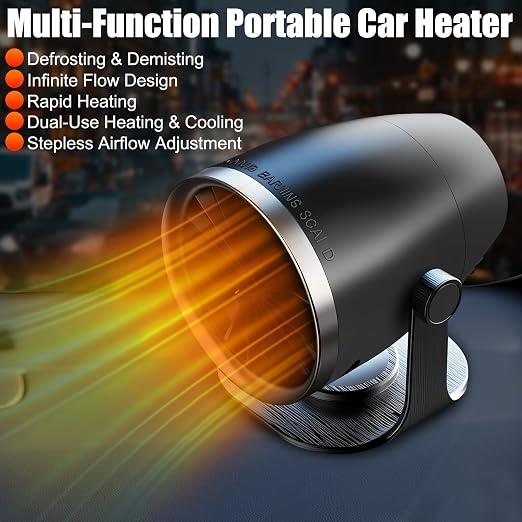 Portable Heater, 12V Car Heater with Heating & Cooling 2 in 1 Car Defroster, 360° Rotary Portable Heaters for Car, Unrestricted Current Car Warmer for Auto Truck SUV Vehicle