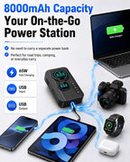 9000A Jump Starter with Air Compressor, 12V Battery Jump Box with Air Pump | Portable Car Battery Jump Starter and 150PSI Tire Inflator with 8000mAh Power Bank, LED Light, Dual LCD Screen and EVA case