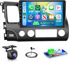 DSP Car Stereo Radio for Honda Civic 2006-2011 with Wireless Carplay Android Auto MirrorLink 10.1 inch HD Touch Screen Built-in GPS 26UIs 5.0Bluetooth Car Radio 5G WiFi AHD Backup Camera Mic