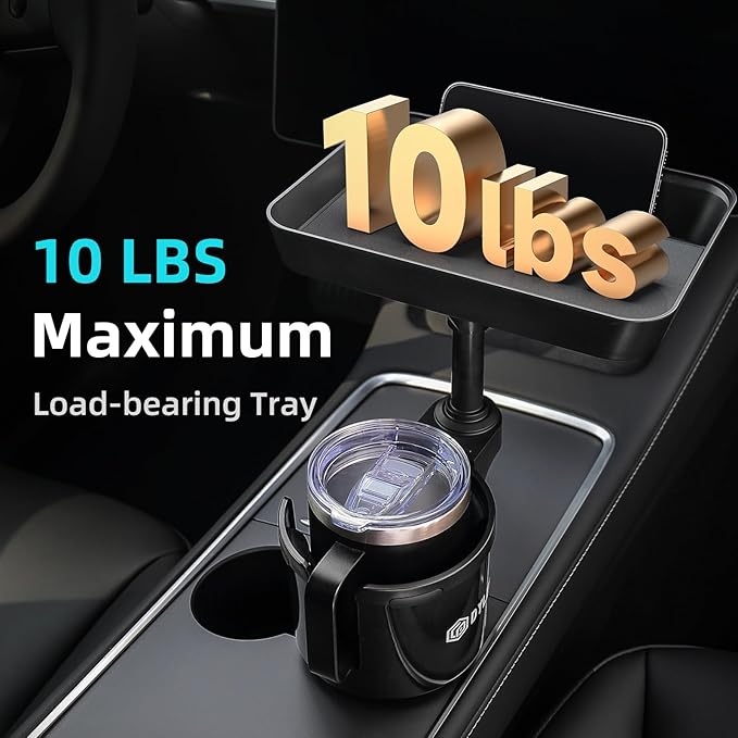 Car Cup Holder Tray, Cup Holder Expander Adapter for Car, 9.5” Detachable Car Food Tray Table for Eating, Road Trip Essentials Fits Yeti, Hydro Flask 16-46 oz