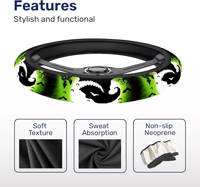 Green Horror Sack Steering Wheel Cover, Non Slip Polyester Car Wheel Protector for Car SUV Truck, Universal 15 Inch