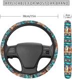 Car Steering Wheel Cover Universal 15 Inch Steering Wheel Wrap Anti-Slip Soft Elastic Decorative Auto Accessories All Weather Protection, Aztec Running Horse Teal