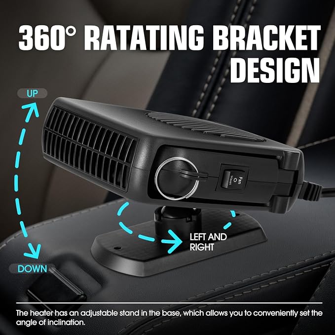 12V 170W Portable Car Heater, 2 in 1 Heating & Cooling, Electric Car Heaters Defroster with Plugs in Cigarette Lighter, fit The car of Fuse ≥ 15A, Fast Heating Defroster, 360° Rotation