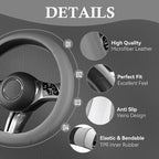 Microfiber Leather Steering Wheel Cover and Waterproof Car Floor Mats,Universal Car Combo Fit for 95% Sedan,SUV,Cars,14.5-15inch Anti-Slip Safety Comfortable Faux Leather Design(Solid Gray)