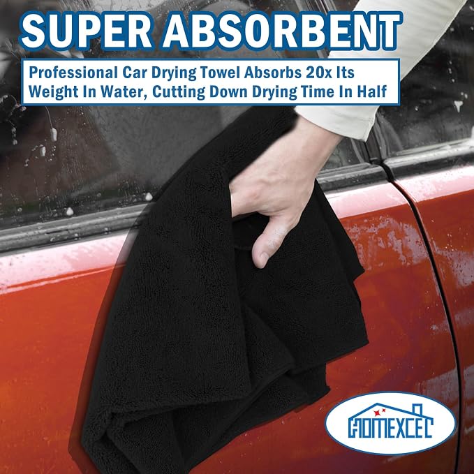 Professional Large Microfiber Car Drying Towels 2 Pack, Lint Free, Scratch Free, Highly Absorbent Drying Towel for Cars, SUVs, RVs, Trucks, and Boats,31" x 24", Black