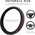 Bling Car Steering Wheel Cover, 15 Inch Sparkly Rhinestone Soft Leather Steering Wheel Protector, Non-Slip Universal Auto Elastic Steering Wheel Covers for Women Girls (Black & Red)