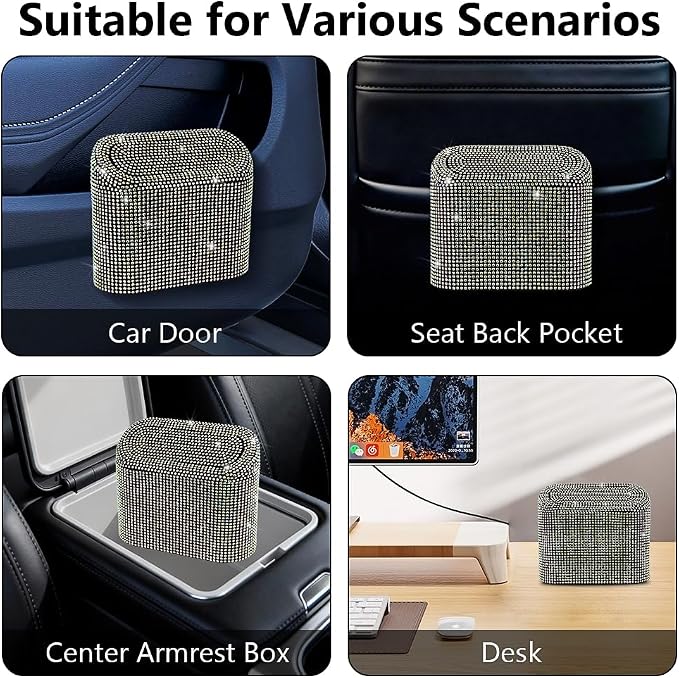 Car Trash Can with Lid, Bling Crystal Mini Vehicle Trash Bin Car Dustbin Garbage Organizer, Automotive Garbage Can Bin Trash Container for Auto Cars, Home, Office - Multicolor …