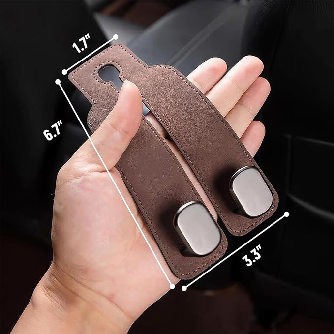2 Pack Brown Leather Car Headrest Hooks Purse Bag Storage Holders for Car Seats