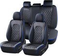 Coverado Full Set Car Seat Covers, Front & Back Luxury Faux Leather Waterproof Seat Covers,Car Seat Protectors, Universal Fit for Most Vehicles-Black & Blue