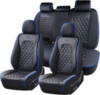 Coverado Full Set Car Seat Covers, Front & Back Luxury Faux Leather Waterproof Seat Covers,Car Seat Protectors, Universal Fit for Most Vehicles-Black & Blue