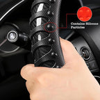 Car Leather Steering Wheel Cover - Carbon Fibre Material, Universal 14.5-15 Inch Leather Anti-Slip Breathable Auto Steering Wheel Covers for Men Women (3D Massage - Sports Black)