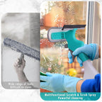 4 in 1 Window Cleaner Tool with Squeegee & Sprayer, 10" Streak-Free Scraper Kit with Microfiber Washer Head, Portable Multifunction Refillable Bottle for Glass/Shower/Car