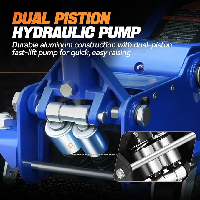 4 Ton Low Profile Floor Jack, Heavy Duty Steel Hydraulic Car Jack with Dual Pistons Quick Lift Pump, Hydraulic Racing Floor Jack, Lifting Range 4.5" to 20", Blue