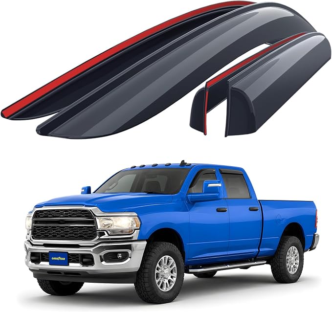 Goodyear Shatterproof Side Window Deflectors for Dodge RAM 2500 3500 2019-2026 Crew Cab, Tape-on Rain Guards, Window Visors, Vent Deflector, Vent Visor, Truck Accessories, 4pcs- GY008903