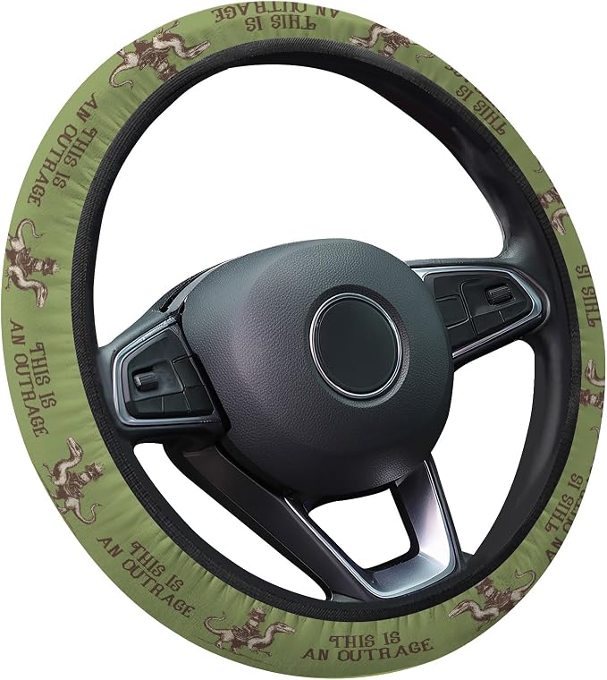 Olive Green Cat Quote Steering Wheel Cover, Polyester Car Wheel Grip, Universal 15 Inch for Cars SUVs Trucks