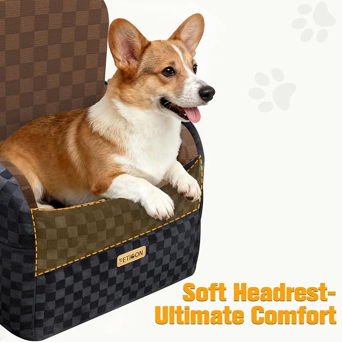 Waterproof Dog Car Seat for Small Medium Dogs, 6in Memory Foam Pet Booster Seat for Dogs up to 26 lbs with Pockets, Detachable Washable Pet Carseat with Y-Shape Safety Belt