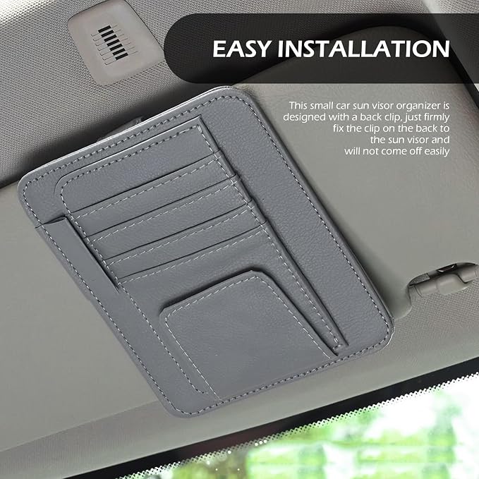 1 PC Car Sun Visor Organizer, Sunglass Holder & Document Storage Pocket Organizer, Car Visor Accessories with Insurance and Registration Card, Universal for Cars, Trucks, SUVs (Gray)