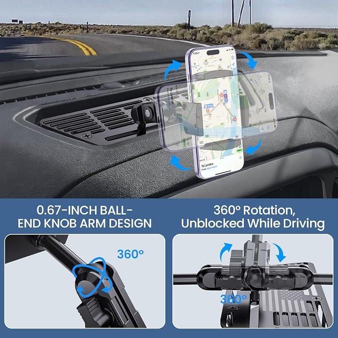 Metal Dash Platform Phone Mount Compatible with 2019 2020 2021 Chevy Silverado & 2019-2021 GMC Sierra - Expandable Multi-Device Phone Holder with Flag Design