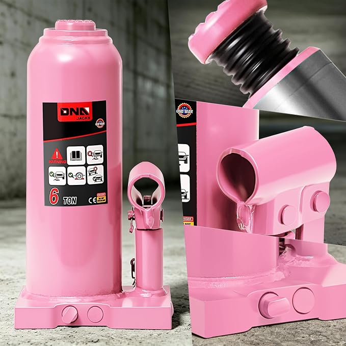 6 Tons / 12000 lbs Lifting Automotive Welded Hydraulic Bottle Jack for Car SUV Pickup Truck, Auto Repair, with Manual Handle & Carrying Storage Case, Pink