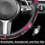Red Rose Steering Wheel Cover, Cute Print Steering Wheel Cover Protector, Ultra-Thin with Personalized Pattern Design, Car Accessories for Women, for Steering Wheel with a Diameter of 14.5"-15"
