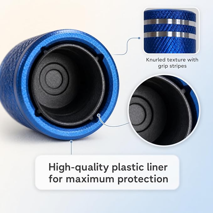 Tire Valve Stem Caps 8 Pack, Aluminum Tire Valve Caps with Plastic Liner, Corrosion Resistant Leak Proof Air Valve Caps, Universal Valve Stem Caps for Cars, Trucks, SUVs, Motorcycles and Bikes