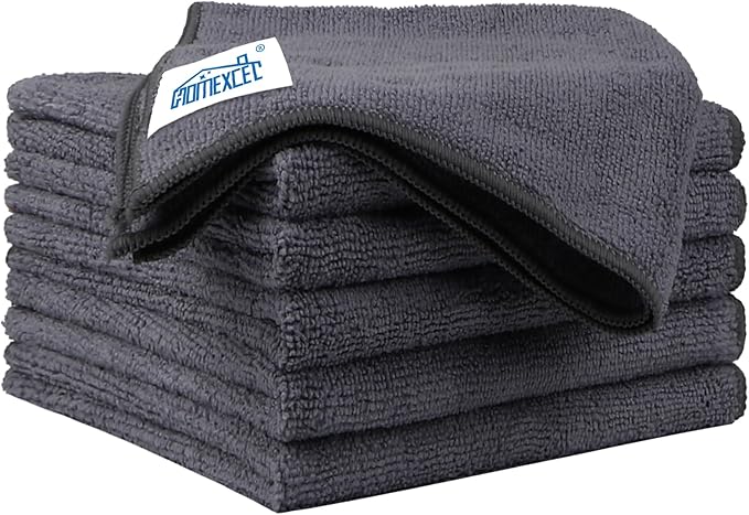 Grey Microfiber Cleaning Cloth 6 Pack, 12.5 x 12.5 inch Microfiber Towels for Cars, Ultra Absorbent Car Washing Cloth, Lint Free Streak Free Cleaning Rags for Car, Kitchen, and Window