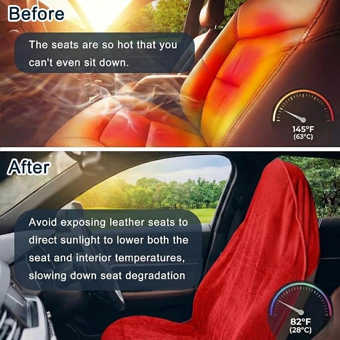 Car Seat Towel Cover, Universal Front Seat Protector for Cars, SUVs and Trucks, Sweat Towel Car Seat Cover for Gym, Yoga, Swimming, Pets and Family Travel, Haute Red, 2 Pack