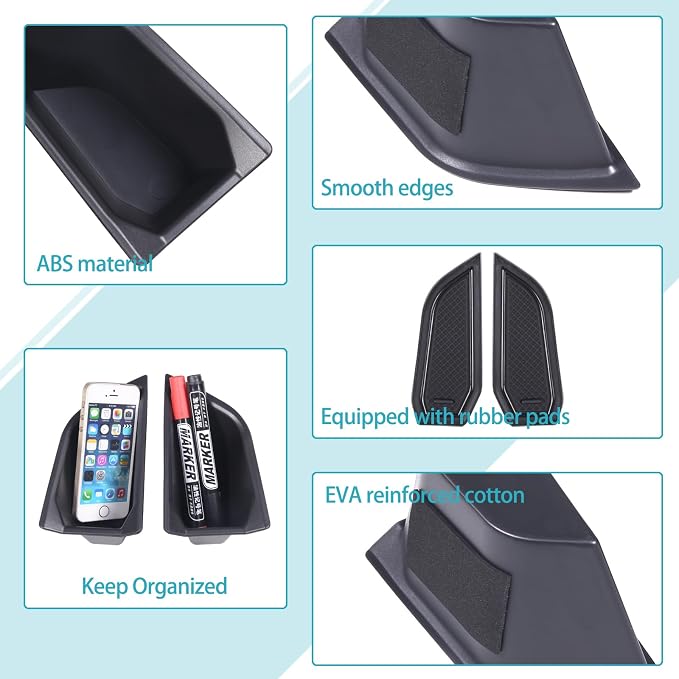 Rear Door Side Storage Box Compatible with Audi Q4 E-Tron 2022 2023 2024 2025, 2PCS Car Back Door Side Armrest Grab Handle Groove Storage Organizer Tray Pocket Slot Mat Insert ABS Accessories