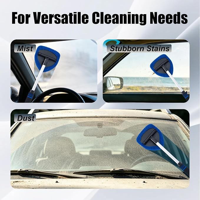 7 PCS Windshield Cleaning Tool, 19" Windshield Cleaner Kit with Extendable Handle, Microfiber Towel Pads, Brush, Empty Spray Bottle for Auto Glass Interior (Blue)