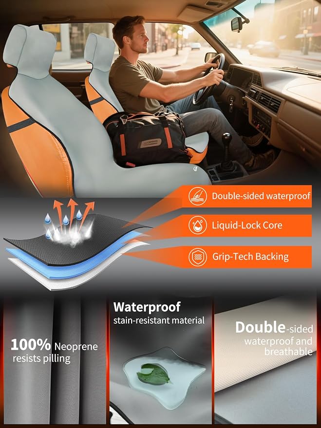 Universal Fit Waterproof Car Seat Cover - Rubber-Based Protection for Athletes, Fitness & Pets - Non-Slip Interior Backing, Includes Seat Belt Protector - Gray