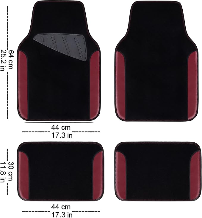 Waterproof Universal Fit Car Floor Mats, Car Mats Fit for SUV,Vans,sedans, Trucks,Set of 4pcs Car Carpet with Driver Heel Pad（Black and Burgundy）