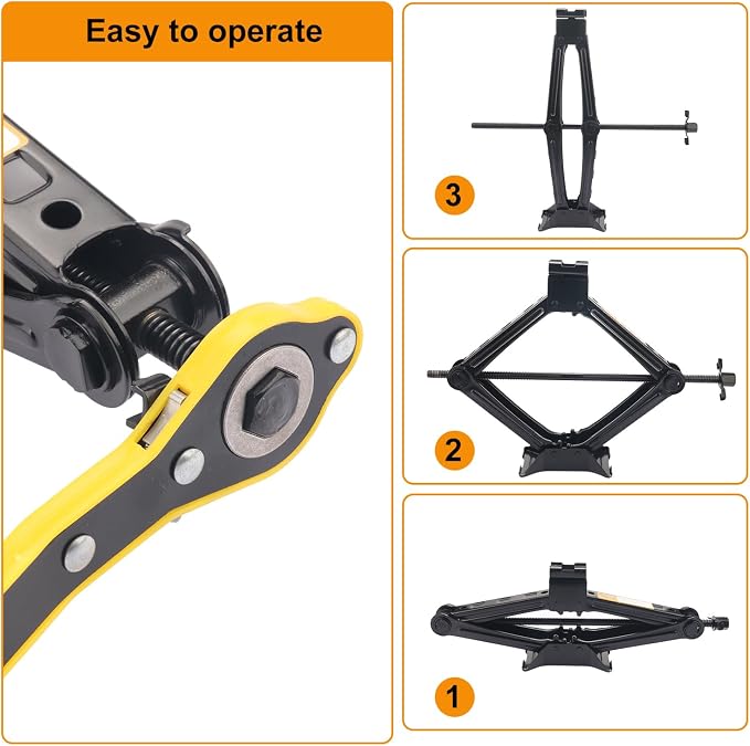3 Pack 2T Scissor Jack for Car - 2 Ton Robust Steel Car Jack with Saving Effort Ratchet Handle, 2 Ton Load Capacity, Universal Cars Jacks Tool Kit for Auto and Trucks