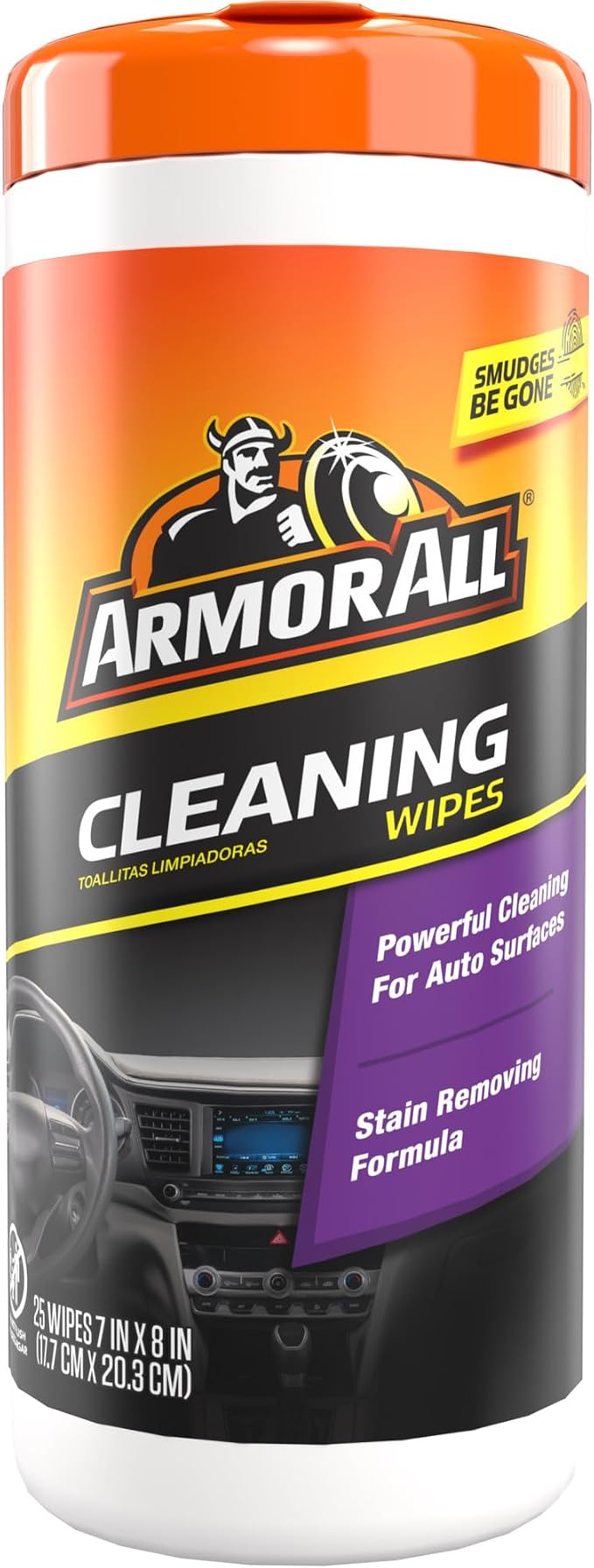 Interior Car Cleaning Wipes, 25 Count Canister, Powerful Cleaning for Dashboards, Vinyl, Clear Plastics, Carpet and Fabric