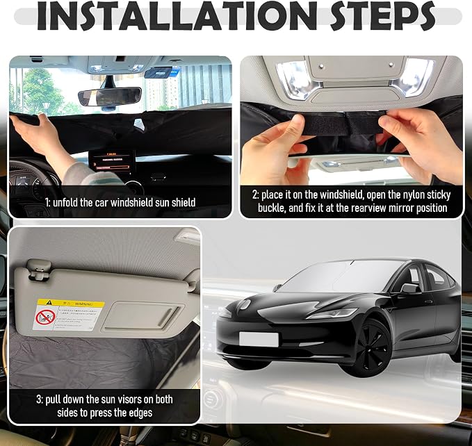 Car Windshield Sun Shade Compatible with Tesla 2017-2026 Model 3/Y,Oxford Cloth Car Sunshades for Windshield for Heat Insulation with Storage Bag,Foldable Sunshade for Cars Windshields