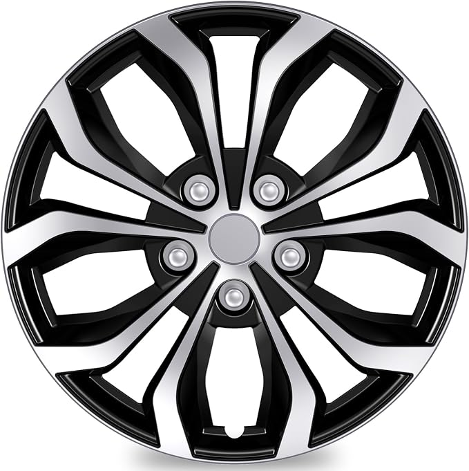 4-Pack Universal Hubcaps Wheel Covers Replacement R16, Steel Wheel Rim Cover for Most Cars Trucks Sedans SUV, 16" 16 in Hub Caps (Silver+Black Color, 16 inch)