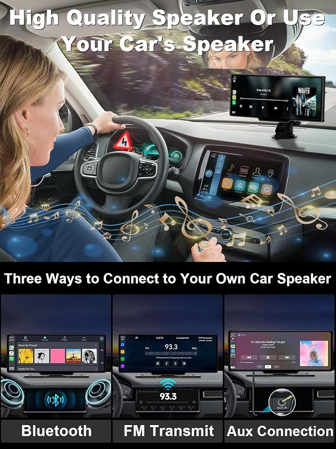 Wireless Carplay Screen for Car, 10.26" Apple Car Play & Android Auto Screen, Car Tablet, Audio Receivers Touchscreen with GPS Navigation/Mirror Link/Siri/FM (No Front & Rear Cameras)