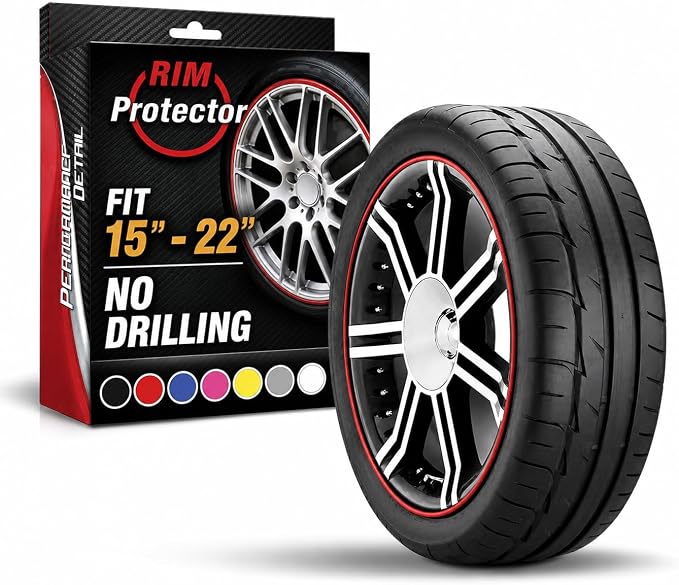 Rim Protector Kit for Car Wheels – Alloy Wheel Guard Strip Kit Fits up to 21" Rims | Set of 4 Rim Protectors | Easy to Install Curb Rash Defense for Rims (Red)