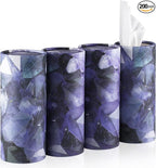 Car Tissue Holder, 4 Pack Car Cup Holder Facial Tissues with Travel Tissue Bag, Quick and Convenient Flower Combination Box(4 Canisters/200 Tissues) Purple