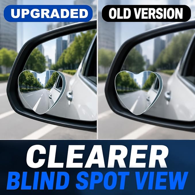 Blind Spot Mirrors - 2 Pack Heart HD Glass Frameless Convex Rear View Mirror with Wide Angle Adjustable Stick for Cars, Trucks, And Motorcycles Stuff Rearview Mirror Accessories Decor