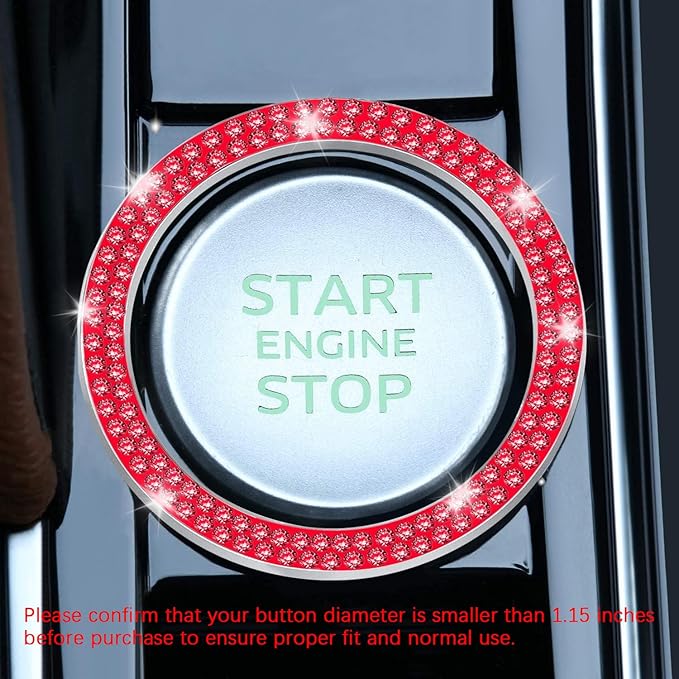 2 PCS Crystal Double Rhinestone Car Engine Start Stop Decoration Ring, Bling Car Interior Accessories for Women, Push to Start Button Cover Sticker, Automotive Decals, Red