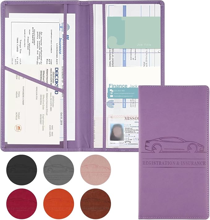 1Pack Car Registration and Insurance Holder,Car Document Holder for Cards License with Magnetic Shut,Vehicle Glove Box Car Organizer for Documents, Cards, License(Purple)