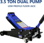 3.5 Ton Low Profile Floor Jack, Heavy Duty With Dual Pistons Quick Lift Pump, Steel Car Adjustable Height 4"-21", Hydraulic Trolley 7000 LBS Capacity, Blue