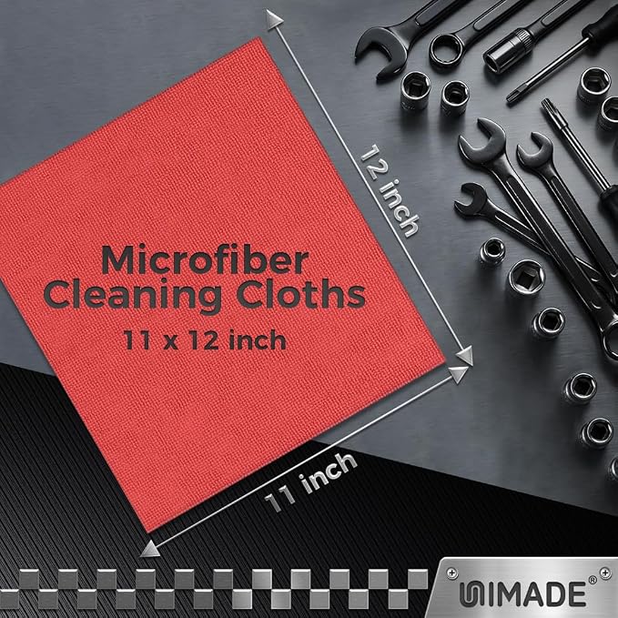 Microfiber Cleaning Cloth, 24 Pack Reusable Microfiber Towels for Cars Lint Free Cleaning Shop Towel Rags for Home Kitchen Automotive Bar Mechanic Restaurant Garage, 11"x 12", Red