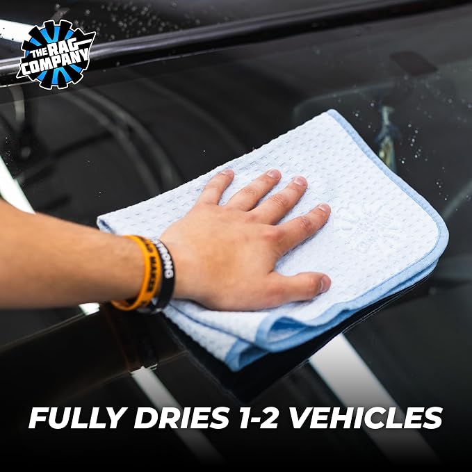Dry Me A River, Professional Korean 70/30 Blend Microfiber Waffle-Weave Drying & Detailing Towels, Soft Suede Edges, 390 GSM, 16x24 Inches, Light Blue, 3-Pack